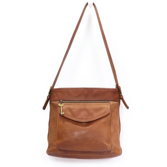 Fossil Brown Pebbled Leather Shoulder Bag Zip Closure Purse with Key Charm 75082 - Picture 3 of 12